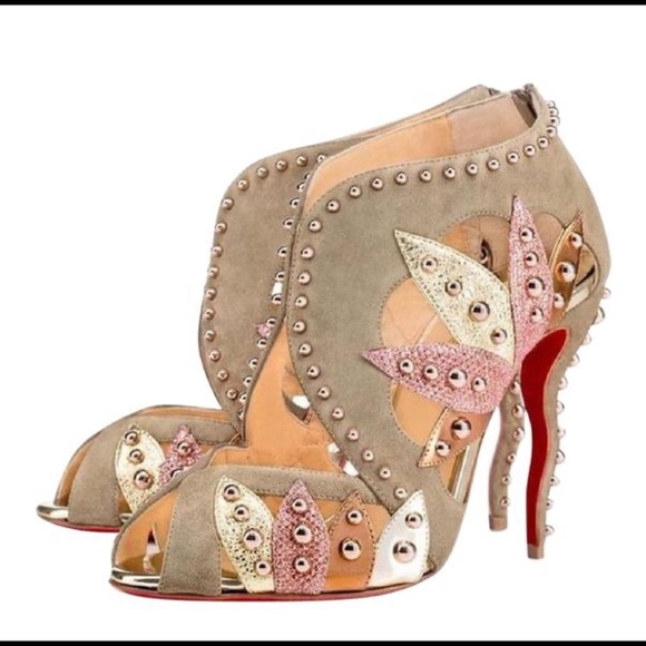 Christian louboutin venecage suede taupe pink studded peep toe sz 38.5 - Picture 11 of 11
